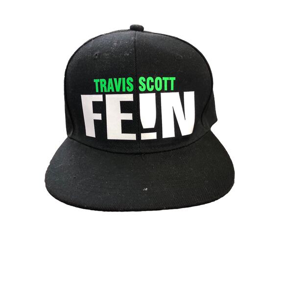 Travis Scott FEIN Black Graphic Hip Hop Snap Back Baseball Hat Cap - Picture 1 of 1